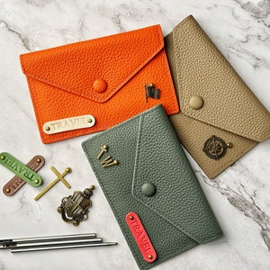 Cartera de cuero personalizada con sobre, regalo personalizado para cumpleaños, monedero minimalista.