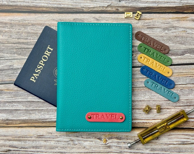 Personalized Passport holder travel gift for mom him her custom passport cover genuine leather for vacation gift for traveller custom name