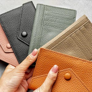 Cartera pequeña para mujer, tipo sobre con monedero, fina y suave de piel auténtica, con ranura para tarjetas, ideal como regalo de cumpleaños o aniversario.