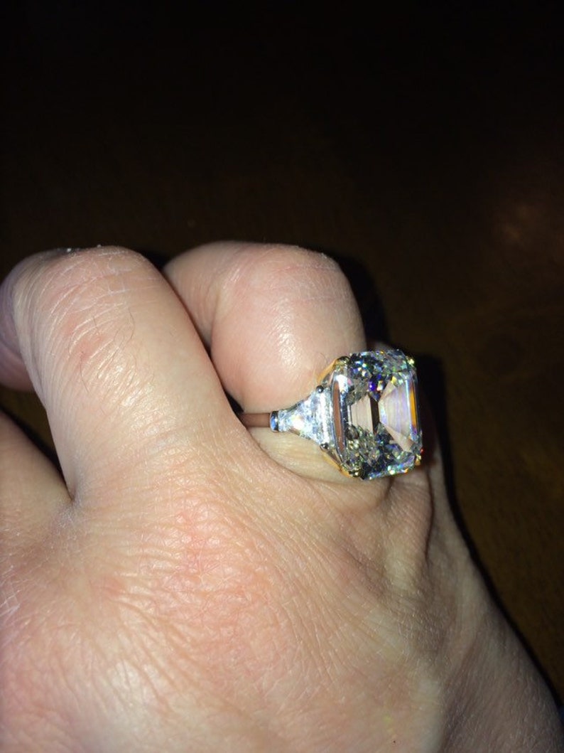 Free Shipping. SALE 15ct Emerald Shape Asscher Cut Moissanite Engagement Ring Gold over Silver