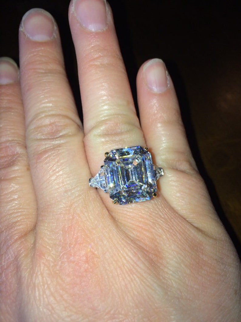 Free Shipping. SALE 15ct Emerald Shape Asscher Cut Moissanite Engagement Ring Gold over Silver