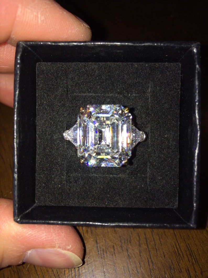 Free Shipping. SALE 15ct Emerald Shape Asscher Cut Moissanite Engagement Ring Gold over Silver