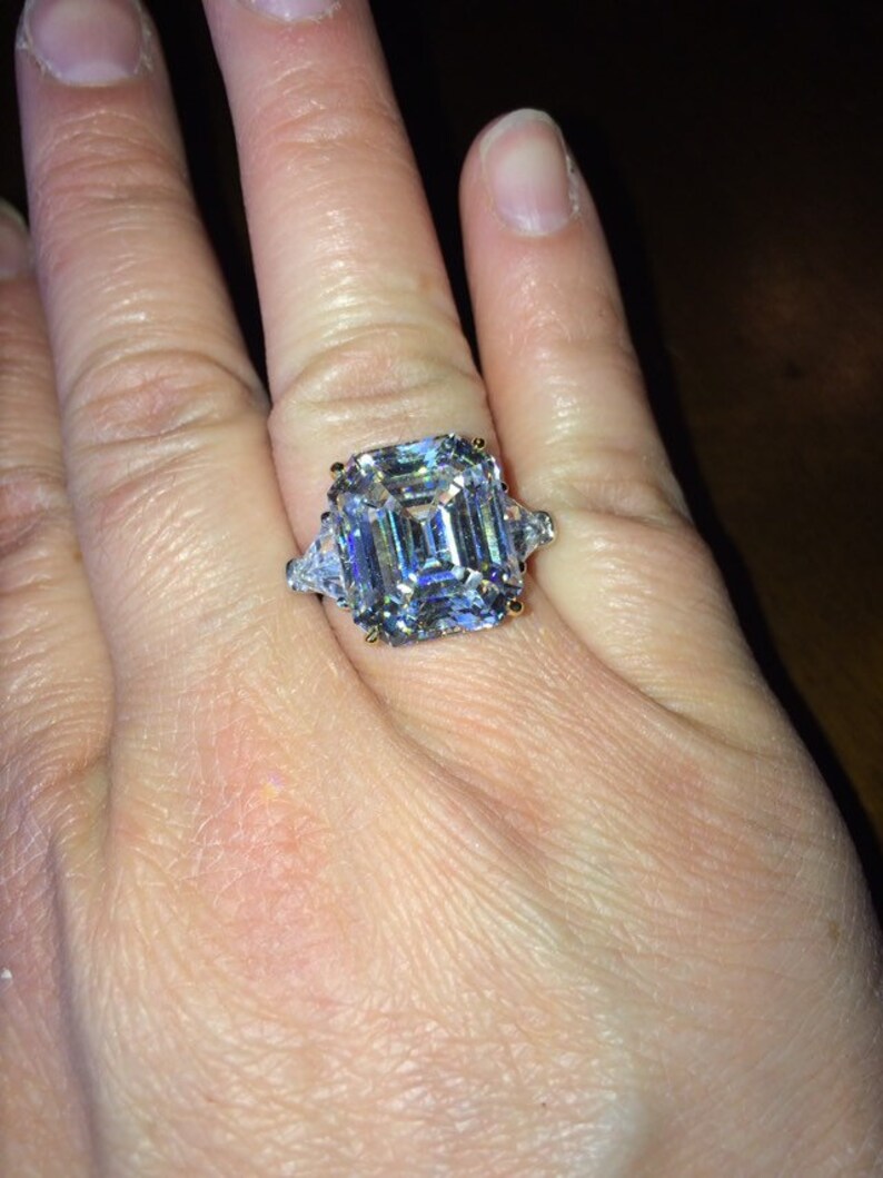 Free Shipping. SALE 15ct Emerald Shape Asscher Cut Moissanite Engagement Ring Gold over Silver