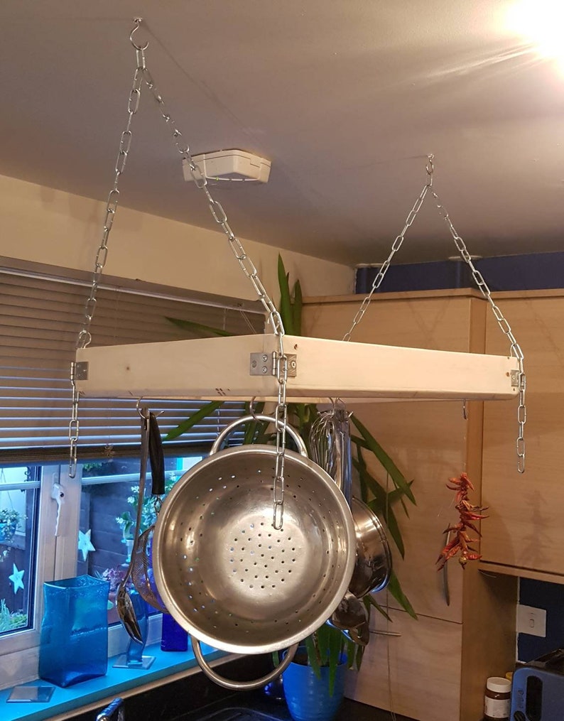 Ceiling Hanging Saucepan Rack Rustic Wooden Adjustable Etsy