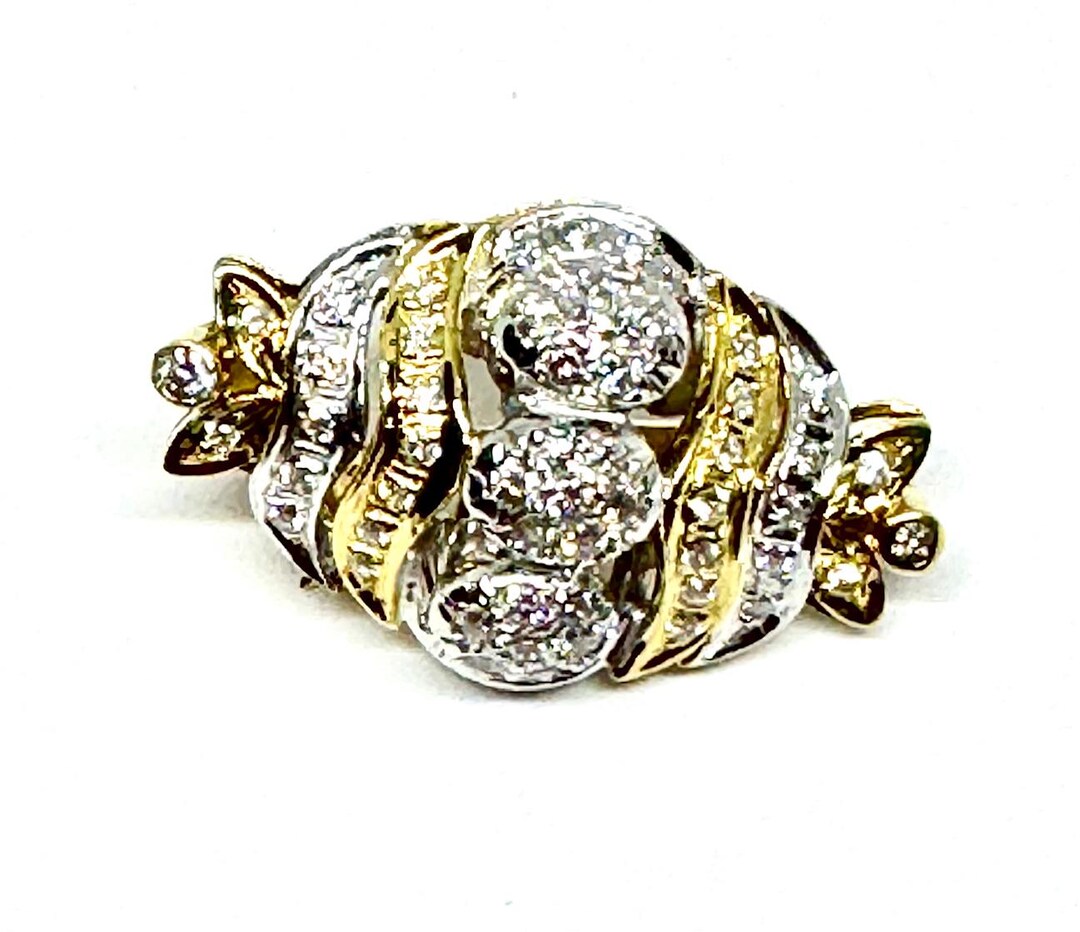 Cluster Ribbons Vintage 14K Gold Diamond Cluster Brooch Floral Ribbon Design - Etsy
