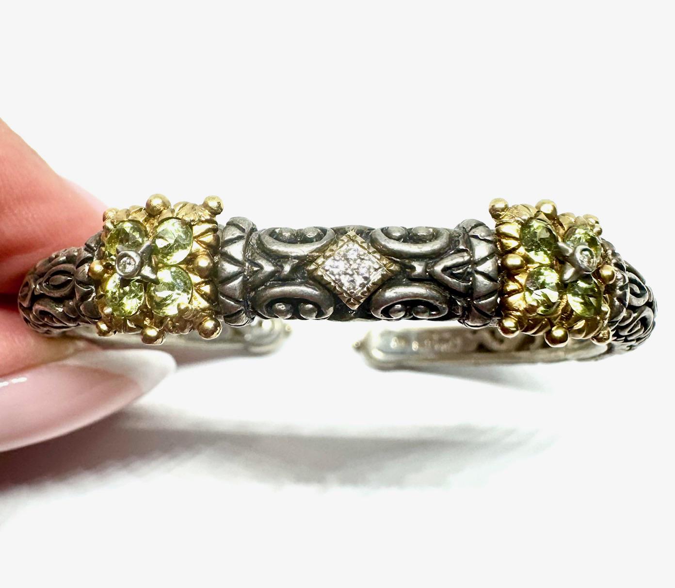 Barbara Bixby High-end Couture Diamond & Peridot Flower Hinge Cuff