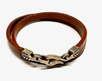 David Yurman Chevron Double Wrap Leather Bracelet in Brown