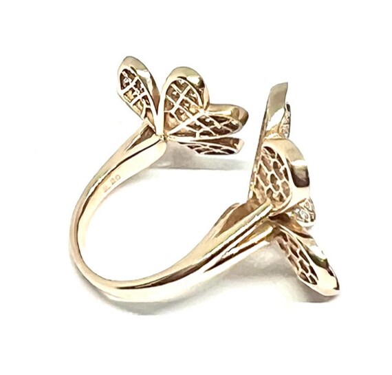 Diamond Double 18k rose gold Flower Open Ring - image 8