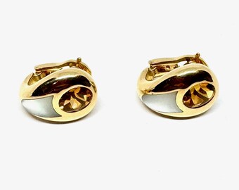 Vintage Mauboussin 18K Gold Clip-On Earrings with Citrine & Mother of Pearl
