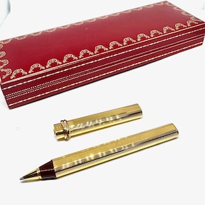Pluma estilográfica Cartier vintage rara chapada en oro de 24 quilates, fabricada en Francia (década de 1970), caja original incluida