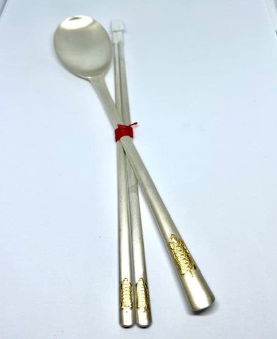 Vintage Korean Style Spoon & Chopsticks Set – 99% Pure Silver With