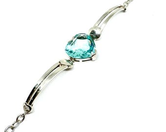 Pulsera Badavici de plata esterlina con corazón de topacio azul Pulsera ajustable de plata italiana de diseñador