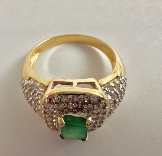 Elegant Green Emerald & Diamond 18K Yellow Gold R… - image 4