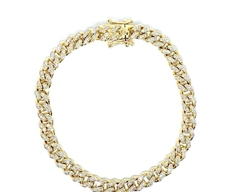 Yellow Gold Miami Cuban Link Diamond Bracelet 1.5ctw Diamonds, Elegant & Bold Design
