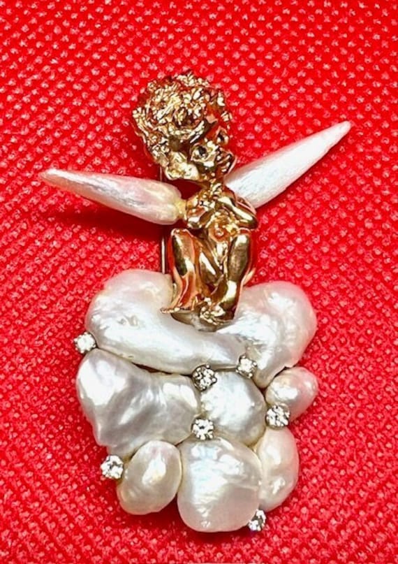 William Ruser Baroque Pearl and Diamond Angel Broo