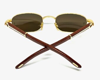 Vintage Cartier Giverny Gold and Wood 53 22 145b Sunglasses