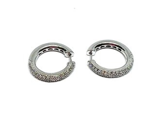 14K White Gold Hoop Earrings Pave Set Sparkling Hoops