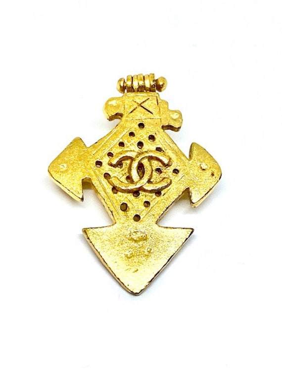 Chanel Gold Cc Cross Brooch Charm 
