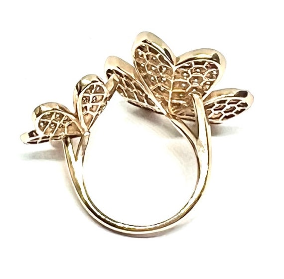 Diamond Double 18k rose gold Flower Open Ring - image 7