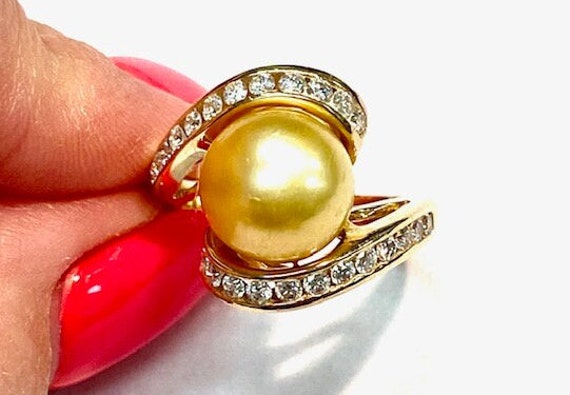 NaHoku  Golden South Seas Pearl & Diamond Ring 14… - image 3