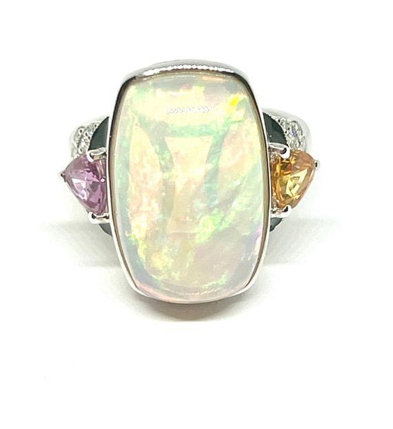 Oscar Friedman Platinum Opal Sapphire Corundum & Diamond Ring