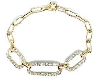 14K Gold Diamond Paperclip Bracelet – 2.00 CTW Round Brilliant Diamonds