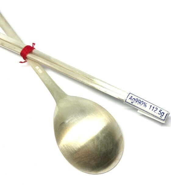 Vintage Korean Style Spoon & Chopsticks Set – 99% Pure Silver With