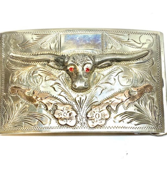 Vintage Sterling Silver Longhorn Belt Buckle – Plata De  display picture 2