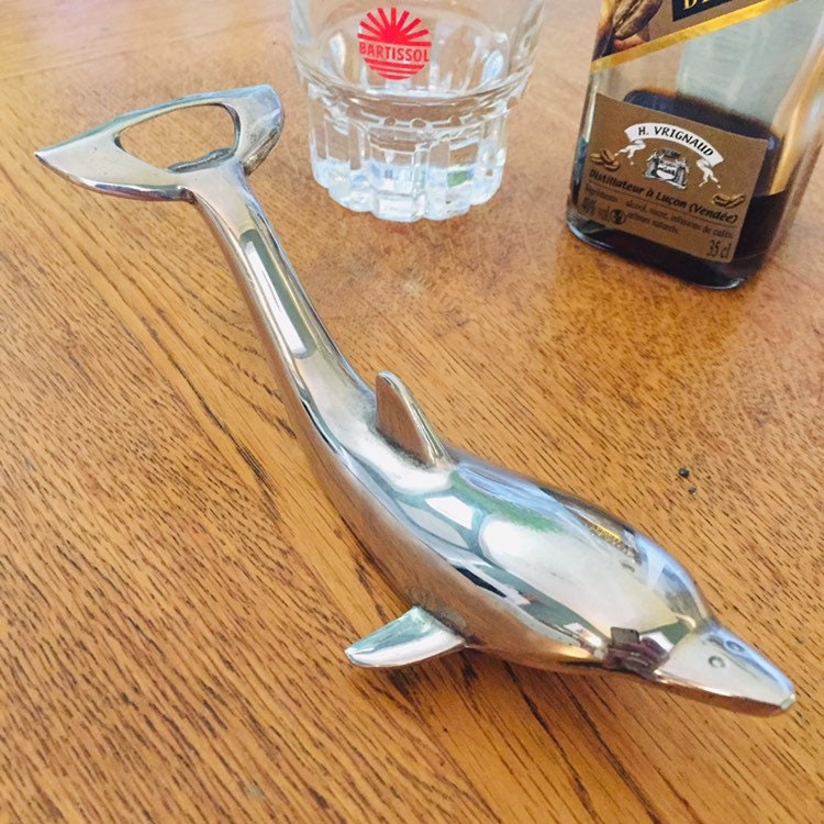 Ouverture Superbe de Bouteille Dolphin Plaquée Argent