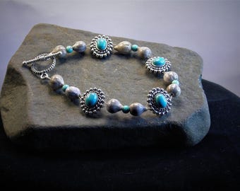 Job's Tears Bracelet with faux turquoise accents.