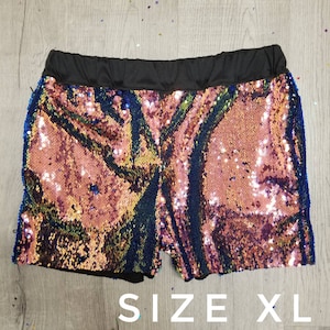 Mens 14&quot; length short. mermaid/ flip sequins - many colors.   Men, Women, Unisex, Reversible, Mardi Gras, Halloween, Raves, Festivals