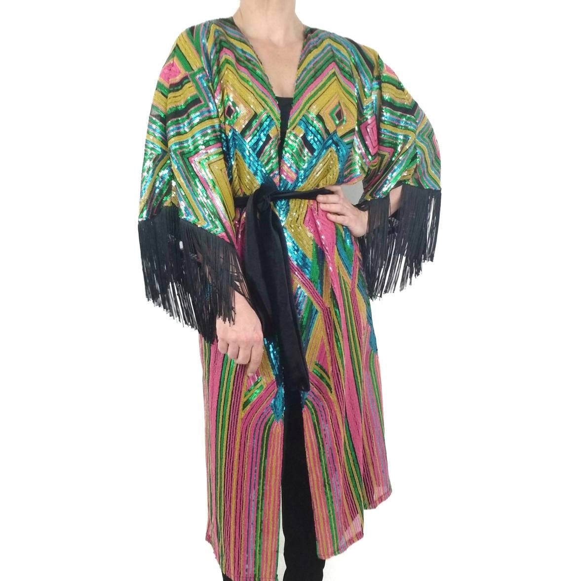 Kimono Geometric Sequin . Halloween,Festivals, Mardi Gras, Dancer, Raves, Art Deco