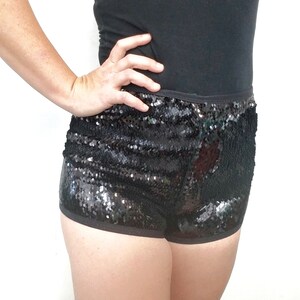 Shorts - Mermaid sequin flip Low, Mid, & High Rise/waist reversible Shiny Black/ Matte Black Men, Women  Halloween, Mardi Gras, Dancers