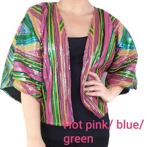 Cropped Kimono Geometric Sequin . Halloween,Festivals, Mardi Gras, Dancer, Raves, Art Deco