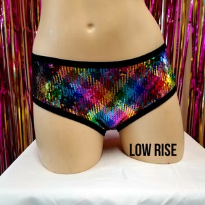 Brazilian Brief High rise and low rise option Mermaid sequin flip many colors. color changing, reversible. Festivals