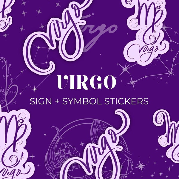 Virgo Sign + Symbol Calligraphy Kiss-Cut Stickers