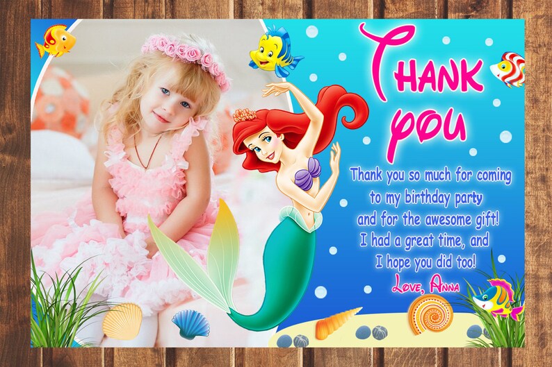 mermaid thank you card-digital as Ariel thank you card Little mermaid Ariel thank you card princess Ariel thank you card