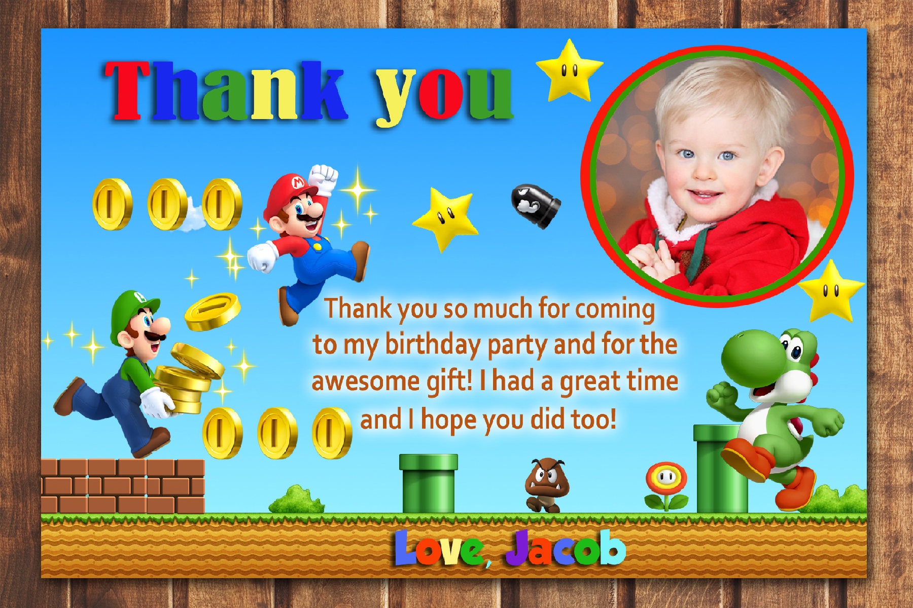 Super Mario thank you card Super Mario Birthday thank you Etsy