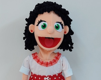 Títere de ventrílocuo de niña hecho a mano, estilo profesional, hecho a mano.