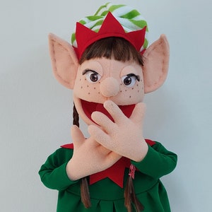 Elfen-Mädchen Bauchredenpuppe, Weihnachtslustige Puppe, professionelle Handpuppe