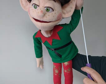 Marionnette ventriloque elfe faite main, marionnette drôle de Noël