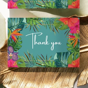 Editable Teal Tropical Thank You Card Floral Tropical Birthday Thank You Card Bridal Shower Hawaiian Luau Baby Shower Thank You Template