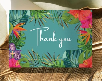EDITABLE Teal Tropical Thank You Card Floral Tropical Birthday Thank You Card Bridal Shower Hawaiian Luau Baby Shower Thank You Template