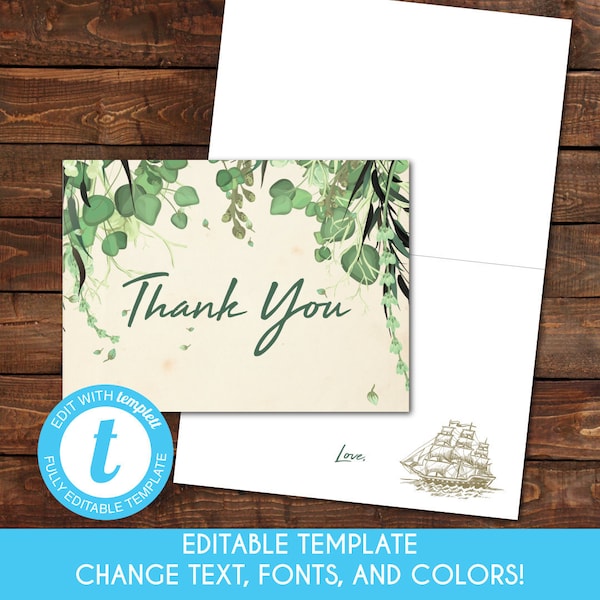 EDITABLE Vintage Woodland Peter Pan Baby Shower Thank You Card Template