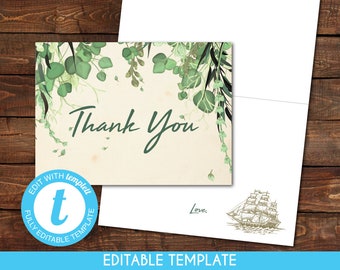 EDITABLE Vintage Woodland Peter Pan Baby Shower Thank You Card Template