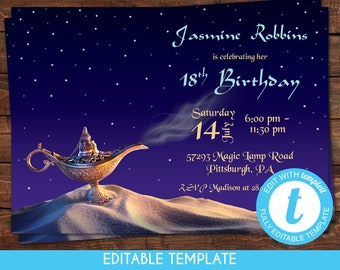 EDITABLE Arabian Nights Birthday Invitation Moroccan Theme Aladdin Birthday Invite Genie Sweet 16 Invite Quinceanera Invitacion Template