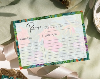 Tropical Luau Floral Recipe Card: Bridal Shower Game (Editable Template)