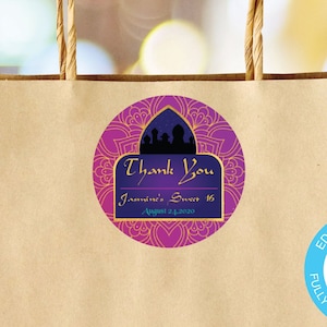 Bearbeitbare 1001 Nacht Geburtstag Favor Bag Sticker Marokkanische Sweet 16 Indian Party Favor Sticker Aladdin Geburtstag Danke Sticker Vorlage
