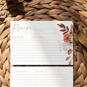 Fall Floral Recipe Card: Terracotta Bridal Shower Insert (Editable Template)