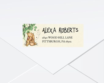 EDITABLE Winnie the Pooh Return Address Label Woodland Baby Shower Address Sticker Winnie the Two Birthday Envelope Address Template